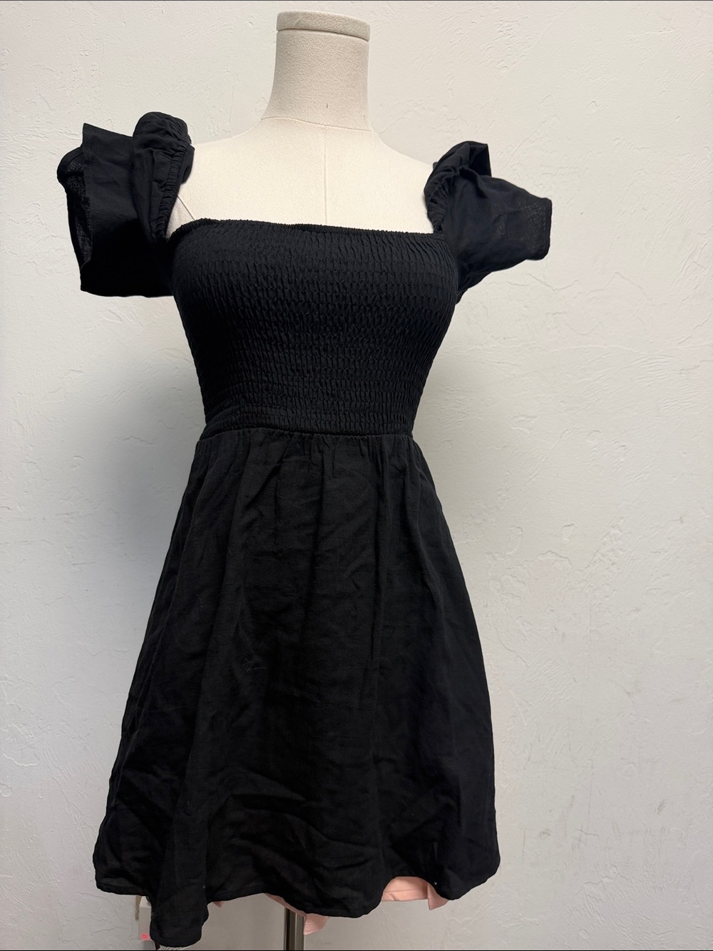Princess Polly NEW Black Puff-Sleeve Smocked Mini Dress